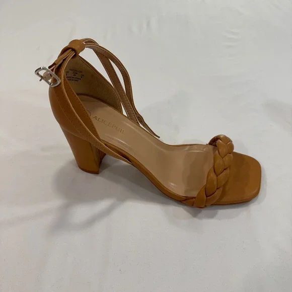 Alicepub HX2301CP Braided Block Heel Sandals Womens 8 Tan Ankle Strap Minimalist - Picture 6 of 9